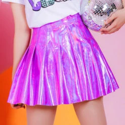Holographic Princess Skirt 15 Holographic Princess Skirt -Clothing Discount Store Purple Metallic Pleated Mini Skirt Women Summer Punk Laser Hologram Skater Skirt High Waist Tutu Skirt 1