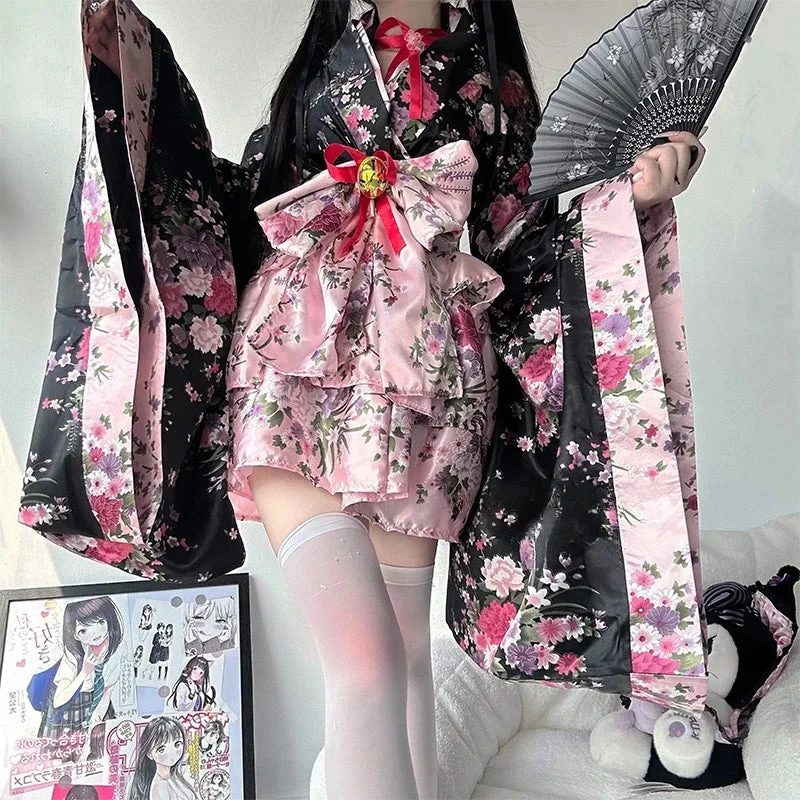 Traditional Japanese Pink & Black Kimono Dress 9 Traditional Japanese Pink & Black Kimono Dress - Image 7