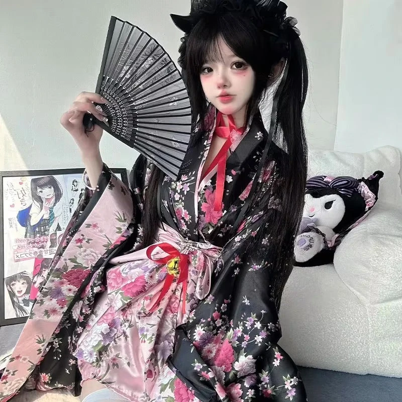 Traditional Japanese Pink & Black Kimono Dress 15 Traditional Japanese Pink & Black Kimono Dress - Image 13
