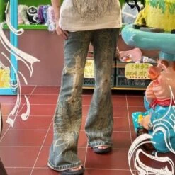 Distressed Y2K Grunge Flare Jeans -Clothing Discount Store S8ec2de35bb1a4e60986f4688359c3198g