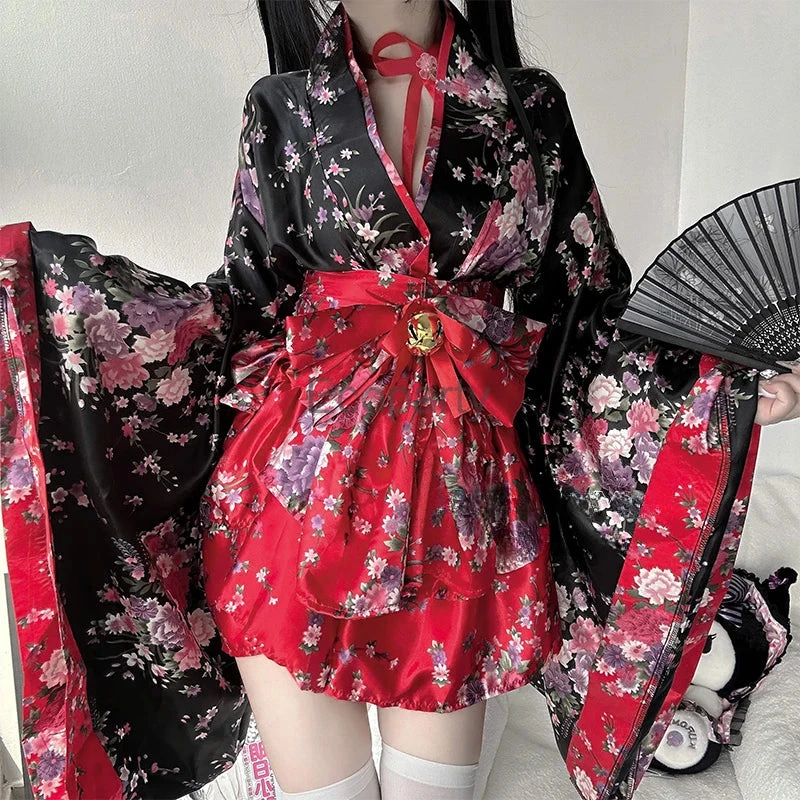 Traditional Japanese Pink & Black Kimono Dress 4 Traditional Japanese Pink & Black Kimono Dress - Image 2