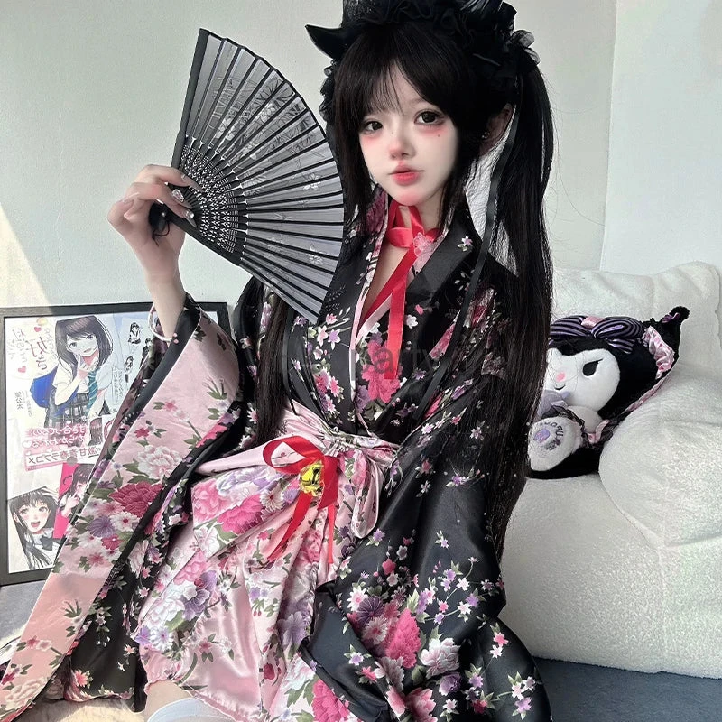 Traditional Japanese Pink & Black Kimono Dress 7 Traditional Japanese Pink & Black Kimono Dress - Image 5