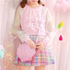Acid Sugar Crop Top -Clothing Discount Store acid sugar crop top acidic baby blue belly sweater kawaii babe 107