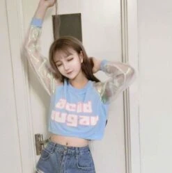 Acid Sugar Crop Top -Clothing Discount Store acid sugar crop top acidic baby blue belly sweater kawaii babe 132