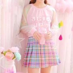 Acid Sugar Crop Top -Clothing Discount Store acid sugar crop top acidic baby blue belly sweater kawaii babe 317