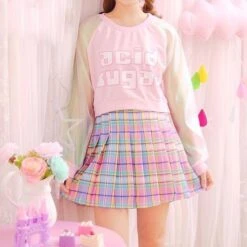 Acid Sugar Crop Top -Clothing Discount Store acid sugar crop top acidic baby blue belly sweater kawaii babe 432