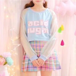 Acid Sugar Crop Top -Clothing Discount Store acid sugar crop top acidic baby blue belly sweater kawaii babe 456