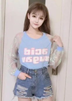 Acid Sugar Crop Top -Clothing Discount Store acid sugar crop top acidic baby blue belly sweater kawaii babe 669