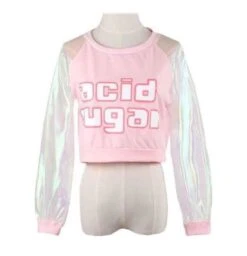 Acid Sugar Crop Top -Clothing Discount Store acid sugar crop top pink acidic baby blue belly sweater kawaii babe 105