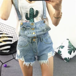Acid Wash Denim Overalls -Clothing Discount Store acid wash denim overalls acid wash buckled buckles buttons coveralls shirt kawaii babe 221