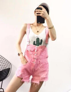Acid Wash Denim Overalls -Clothing Discount Store acid wash denim overalls acid wash buckled buckles buttons coveralls shirt kawaii babe 573