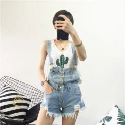 Acid Wash Denim Overalls -Clothing Discount Store acid wash denim overalls acid wash buckled buckles buttons coveralls shirt kawaii babe 579