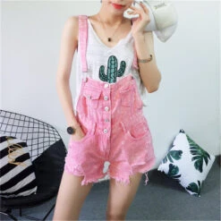 Acid Wash Denim Overalls -Clothing Discount Store acid wash denim overalls acid wash buckled buckles buttons coveralls shirt kawaii babe 672
