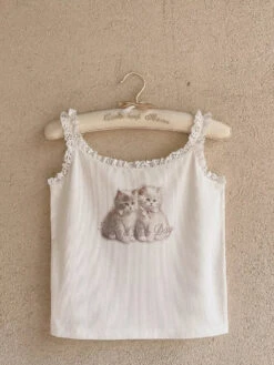 Angelic Kitten Tank -Clothing Discount Store angelic kitten tank white m cats kittens shirts tank tank tops top kawaii babe 478