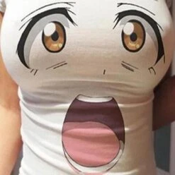 Anime Face Tee -Clothing Discount Store anime face tee surprised s big t shirt casual dress harajuku fashion oversized kawaii babe 844