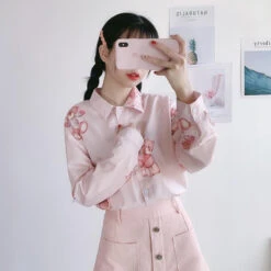 Baby Bear Blouse -Clothing Discount Store baby bear blouse button up shirt kawaii kitsch vintage 291