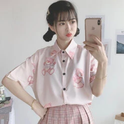 Baby Bear Blouse -Clothing Discount Store baby bear blouse button up shirt kawaii kitsch vintage 811
