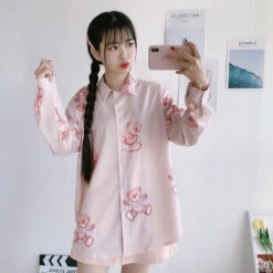 Baby Bear Blouse -Clothing Discount Store baby bear blouse button up shirt kawaii kitsch vintage 902