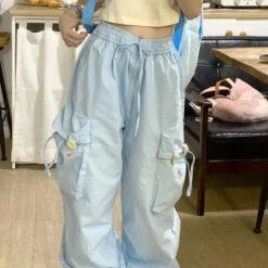 Baby Blue Kawaii Cargo Pants -Clothing Discount Store baby blue kawaii cargo pants 1990s 90s cargo pants cargos grunge pants babe 484