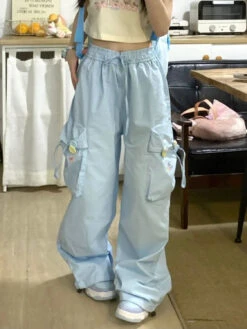 Baby Blue Kawaii Cargo Pants -Clothing Discount Store baby blue kawaii cargo pants 1990s 90s cargo pants cargos grunge pants babe 605