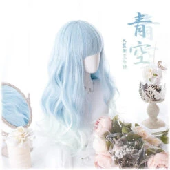 Baby Blue Wavy Wig -Clothing Discount Store baby blue wavy wig bangs blue wig wigs cosplay wigs wig kawaii babe 242