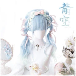 Baby Blue Wavy Wig -Clothing Discount Store baby blue wavy wig bangs blue wig wigs cosplay wigs wig kawaii babe 383
