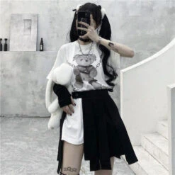 Baddie Chained Bear Tee -Clothing Discount Store baddie chained bear tee bear dark goth gothic gothic shirt kawaii babe 616