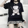 Baddie Chained Bear Tee -Clothing Discount Store baddie chained bear tee black xxl bear dark goth gothic gothic shirt kawaii babe 955