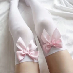 Basic Bow Stockings -Clothing Discount Store basic bow stockings knee socks ribbon ribbons ddlg playground 861