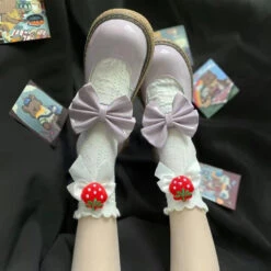Berry Bow Ruffle Lace Socks -Clothing Discount Store berry bow ruffle lace socks berries berry fruit kawaii lace socks kawaii babe 735