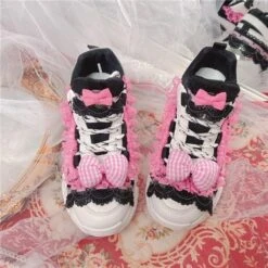 Black & Pink Baby Doll Sneakers 26 Black & Pink Baby Doll Sneakers -Clothing Discount Store black pink lolita sneakers athletic shoes doctor lace platform runners ddlg playground 101