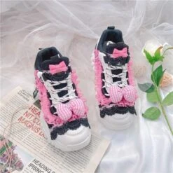 Black & Pink Baby Doll Sneakers 25 Black & Pink Baby Doll Sneakers -Clothing Discount Store black pink lolita sneakers athletic shoes doctor lace platform runners ddlg playground 766
