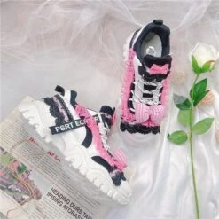 Black & Pink Baby Doll Sneakers 30 Black & Pink Baby Doll Sneakers -Clothing Discount Store black pink lolita sneakers athletic shoes doctor lace platform runners ddlg playground 950