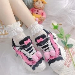 Black & Pink Baby Doll Sneakers 27 Black & Pink Baby Doll Sneakers -Clothing Discount Store black pink lolita sneakers athletic shoes doctor lace platform runners ddlg playground 984