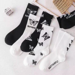 Black & White Butterfly Socks -Clothing Discount Store black white butterfly socks white butterfly socks black butterfly 274