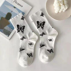 Black & White Butterfly Socks -Clothing Discount Store black white butterfly socks white butterfly socks black butterfly 423
