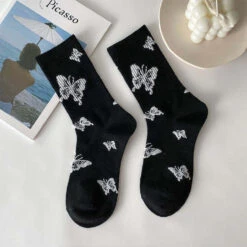 Black & White Butterfly Socks -Clothing Discount Store black white butterfly socks white butterfly socks black butterfly 741