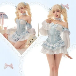 Blue Baby Doll Ruffled Outfit Set 12 Blue Baby Doll Ruffled Outfit Set -Clothing Discount Store blue babydoll ruffled outfit set dresses outfit set blue babydoll 498