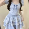 Blue Plaid Babydoll Outfit Set -Clothing Discount Store blue plaid babydoll outfit set sets outfit set blue plaid babydoll 622