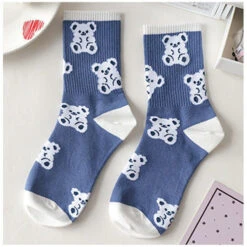 Blue Textured Teddy Bear Socks -Clothing Discount Store blue textured teddy bear socks blue bear cotton socks textured bears 561
