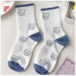 Blue Textured Teddy Bear Socks -Clothing Discount Store blue textured teddy bear socks blue bear cotton socks textured bears 819