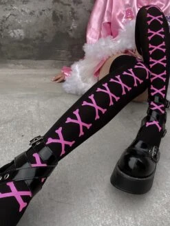 Bone Corset Stockings 15 Bone Corset Stockings -Clothing Discount Store bone corset stockings black goth bones bows cross goth socks kawaii babe 691
