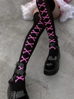 Bone Corset Stockings 14 Bone Corset Stockings -Clothing Discount Store bone corset stockings black goth bones bows cross goth socks kawaii babe 853