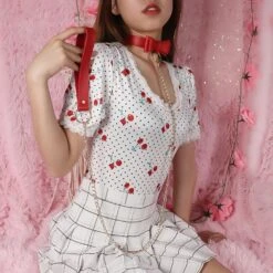 Bow Leash & Collar Set -Clothing Discount Store bow leash collar set red bows collared collars choker ddlg playground 879