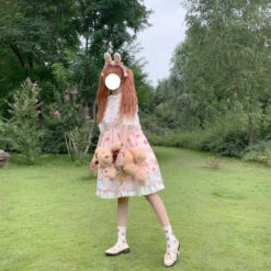 Bunny Parade Dress -Clothing Discount Store bunny parade dress bunnies bunny dress rabbit carrots cat dress dresses kawaii babe 868