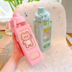 Candy Bun Water Bottles -Clothing Discount Store candy bun water bottles 900ml pink waving bear drinking drinkware glass bottle ddlg playground 230