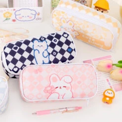 Checkerboard Bunny Cosmetic Case -Clothing Discount Store checkerboard bunny cosmetic case pen pencil cases checkerboard 115