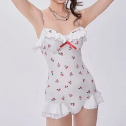 Cherry Ruffle Onesie -Clothing Discount Store cherry ruffle onesie adult onesies bodysuit bodysuits cherries lingerie ddlg playground 970