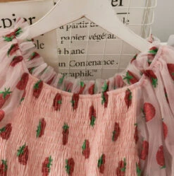 Chiffon Strawberry Puff Sleeve Dress -Clothing Discount Store chiffon strawberry puff sleeve dress dresses kawaii layered puff 123