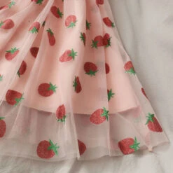 Chiffon Strawberry Puff Sleeve Dress -Clothing Discount Store chiffon strawberry puff sleeve dress dresses kawaii layered puff 186